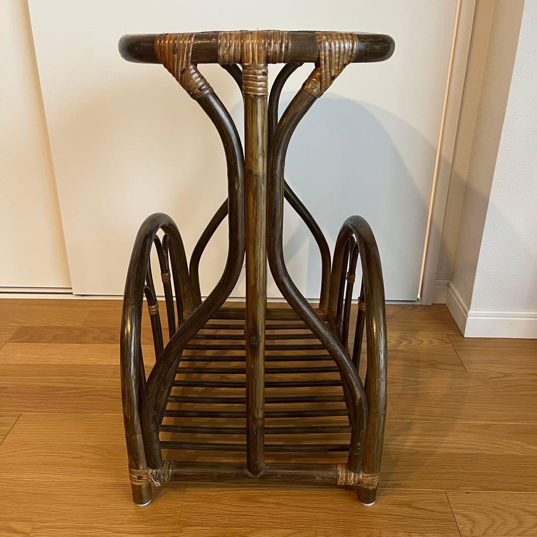ラタン サイドテーブル マガジンラック 籐家具 レトロ アンティーク調