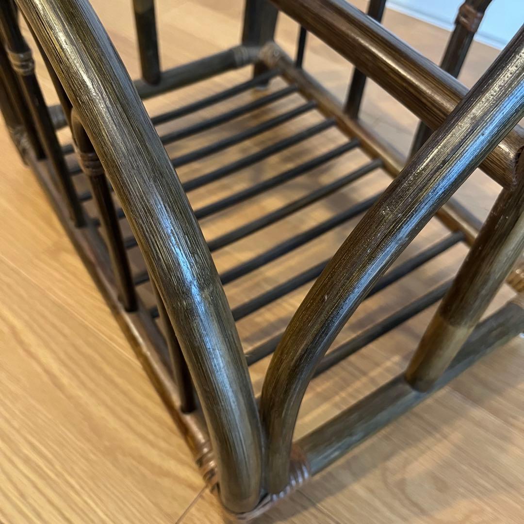 ラタン サイドテーブル マガジンラック 籐家具 レトロ アンティーク調