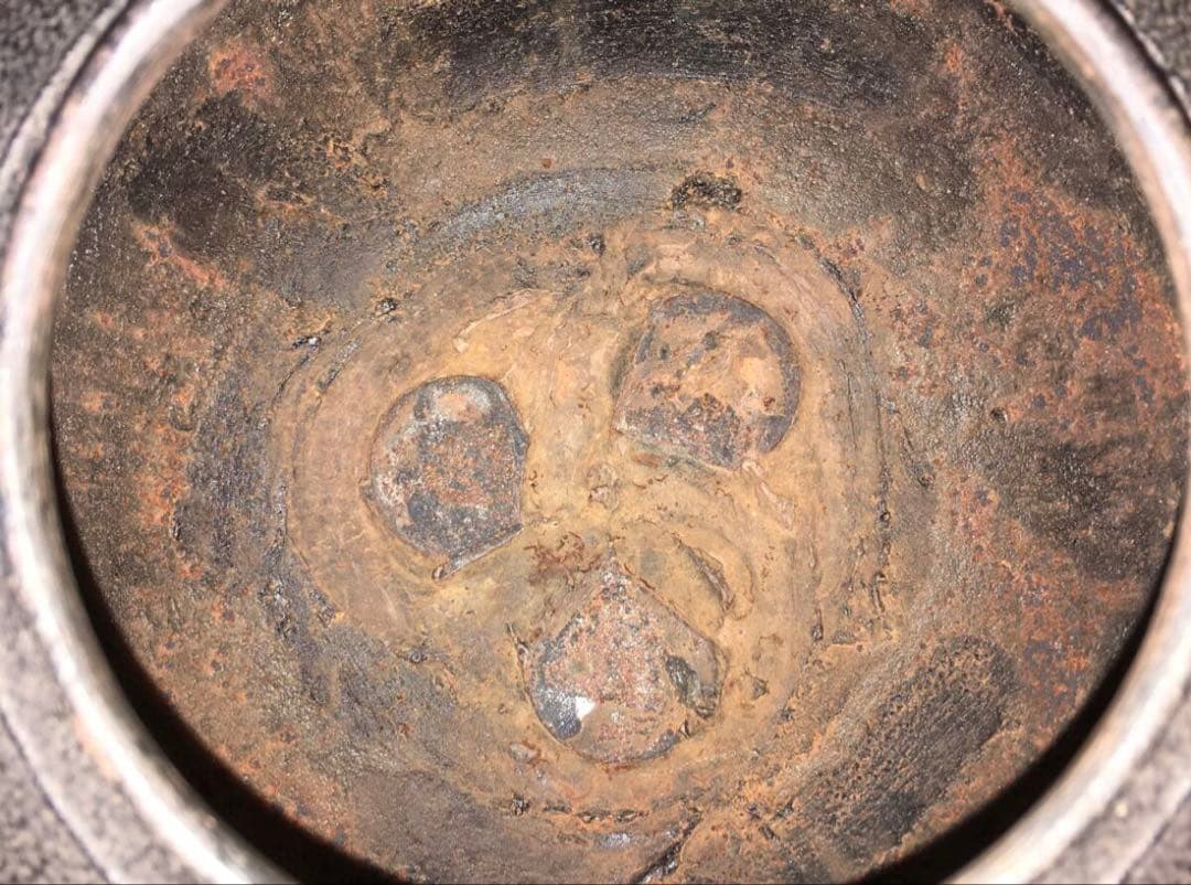 鉄釜 鉄耳環 風炉　灰付 茶道具 共箱付