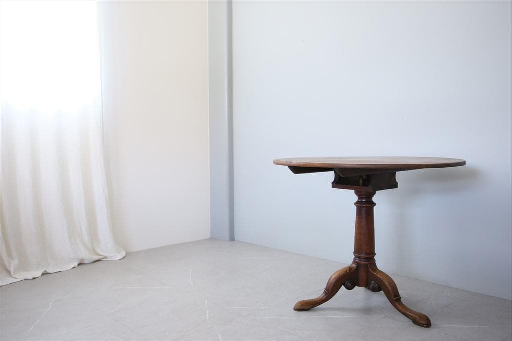 英国アンティーク木製チルトトップテーブル/折畳式机/サイドテーブル(89-44)