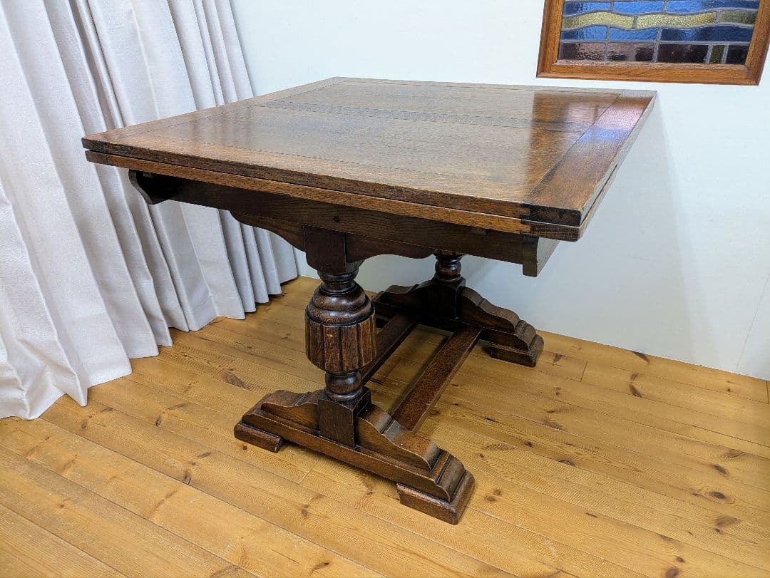 英国　アンティーク　ドローリーフテーブル　オーク材　拡張式　ダイニング