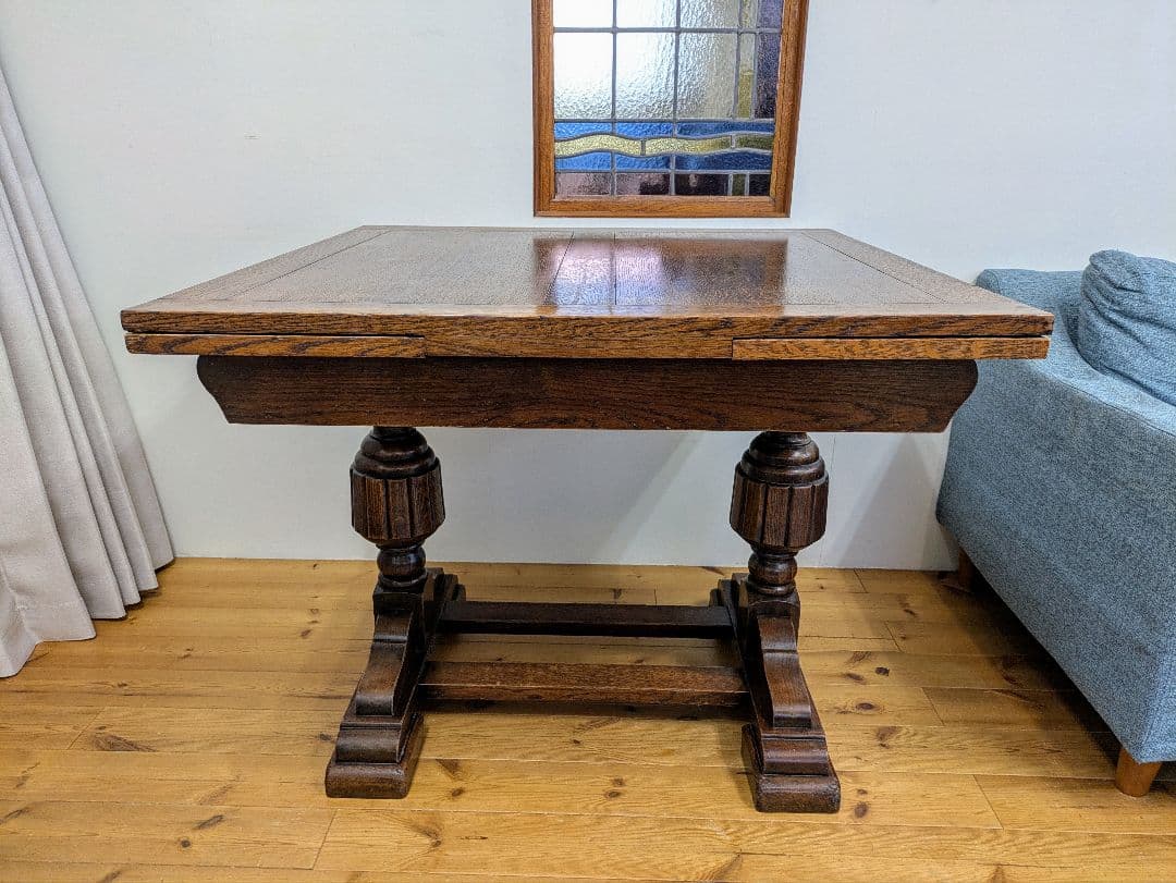 英国　アンティーク　ドローリーフテーブル　オーク材　拡張式　ダイニング