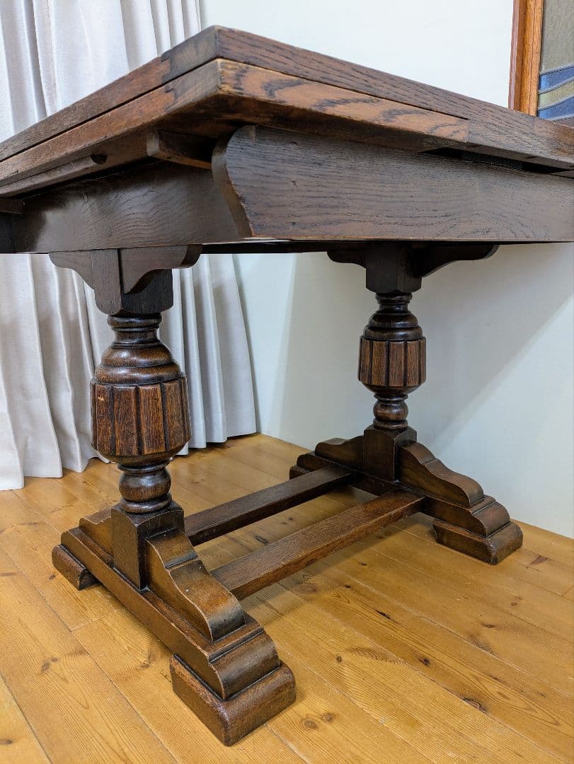 英国　アンティーク　ドローリーフテーブル　オーク材　拡張式　ダイニング