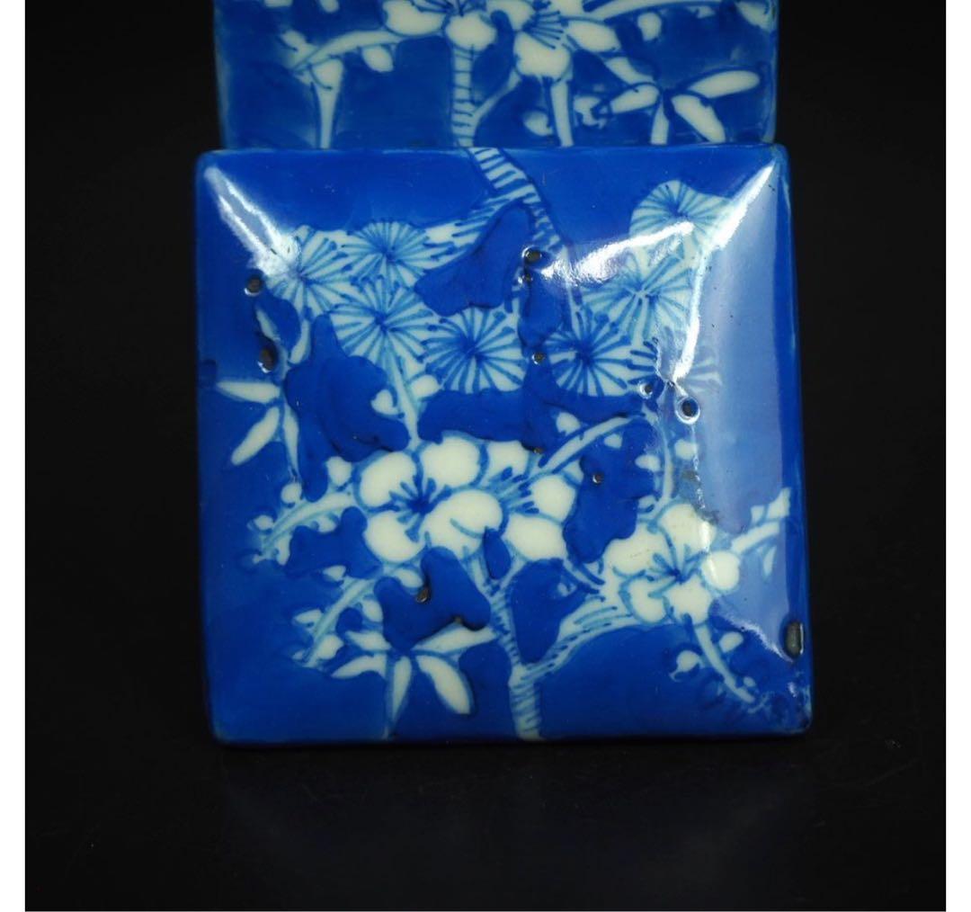 送料無料　江戸中期 　青華松竹梅図三重箱　ｈ９×６×6ｃｍ　★大珍品★