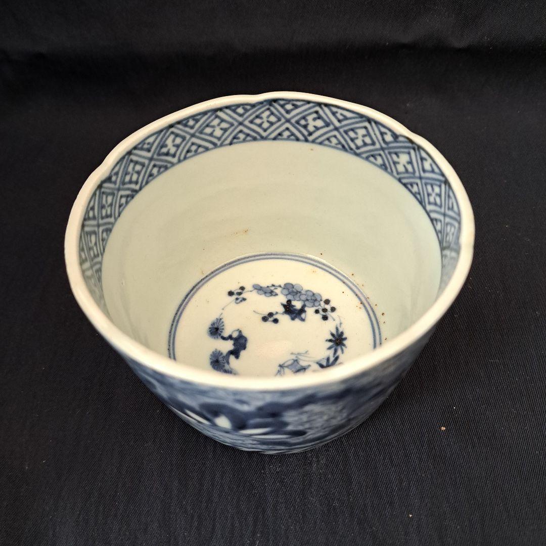 「新春に 松竹梅のそば猪口！①」 古伊万里染付猪口(直径10cm) 骨董アンティ