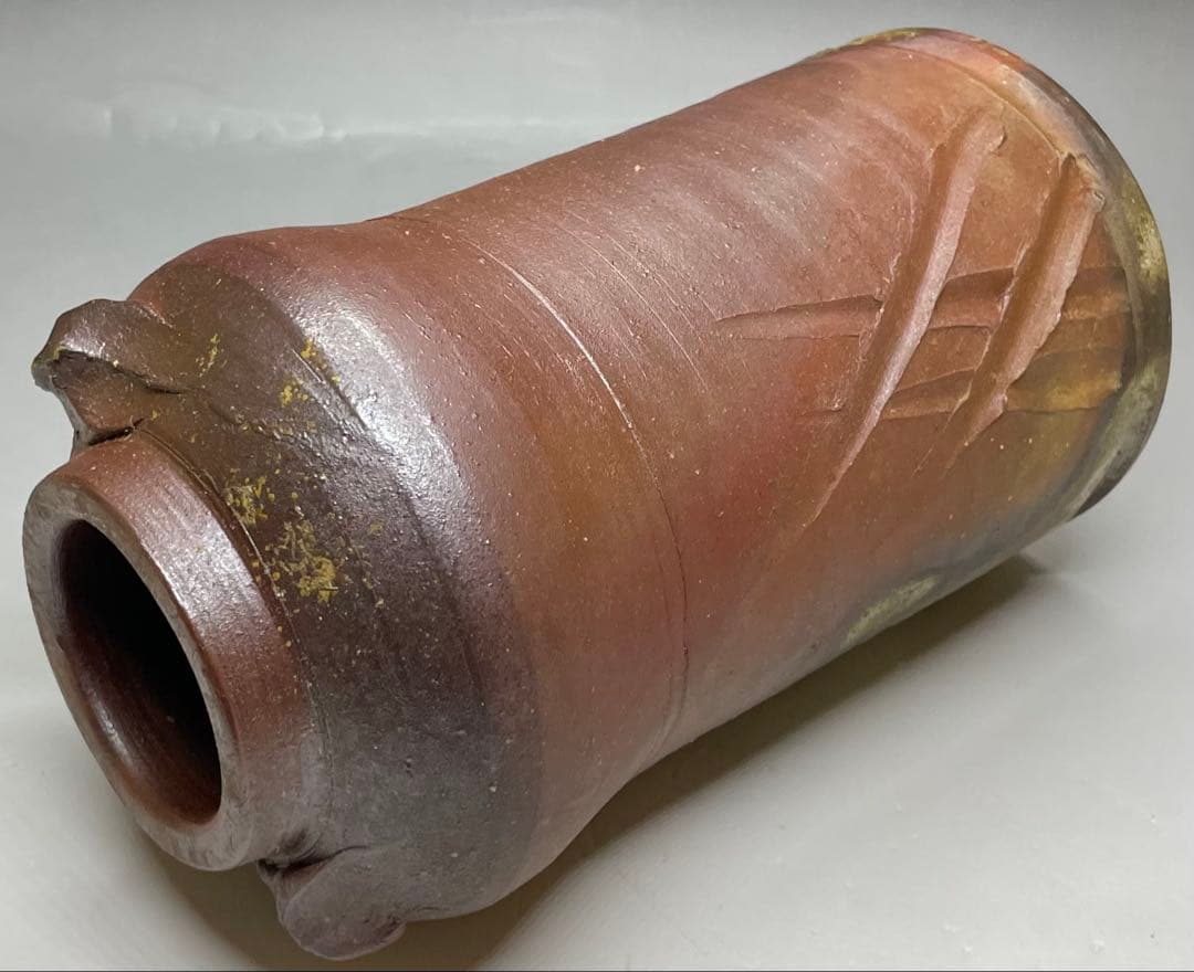 人間国宝　藤原雄　備前花入　耳付花入　備前焼　共箱　共布　栞　P5