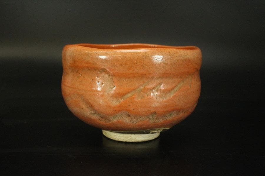 茶道具 小川長楽作 赤楽茶碗 在印 保証(LC721)