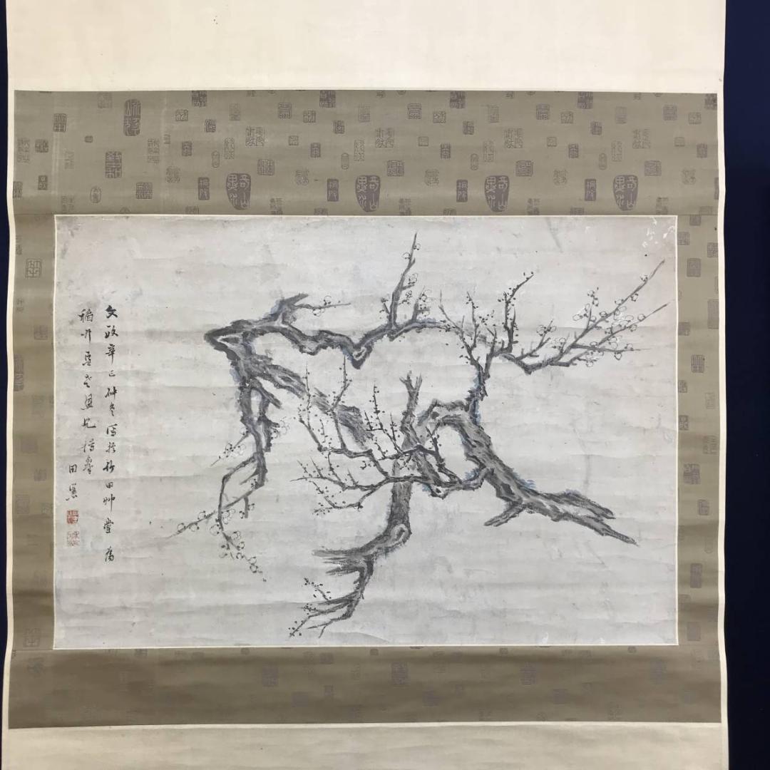 模写/田能村竹田/淡彩梅花之図/花図/梅図/掛軸/名家伝来/AE-43