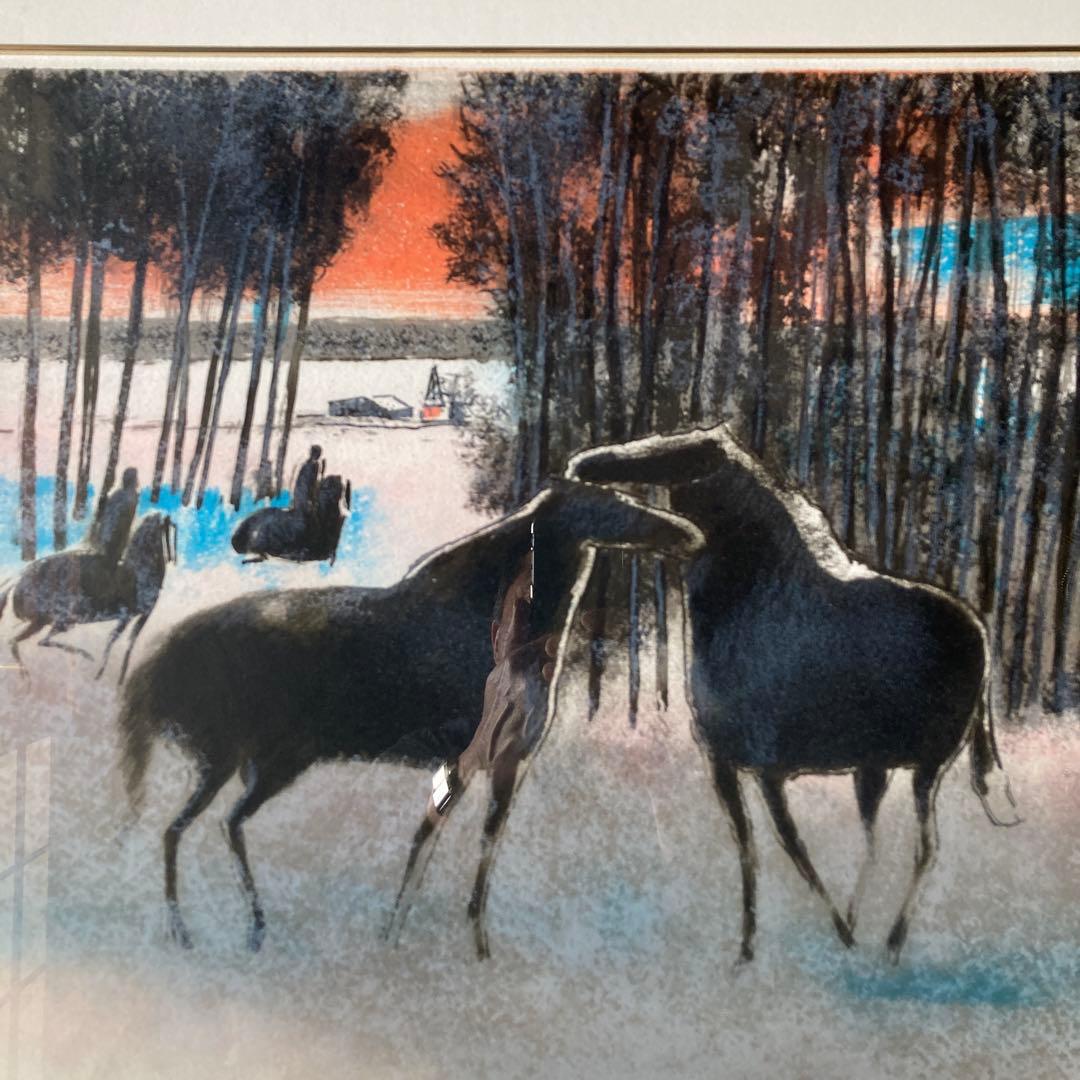 ポールギアマン「夕焼けの乗馬」リト197/200 額69×83 絵40×56cm