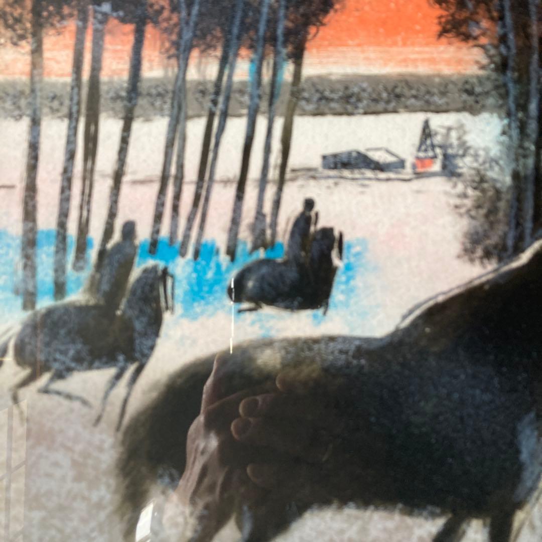 ポールギアマン「夕焼けの乗馬」リト197/200 額69×83 絵40×56cm