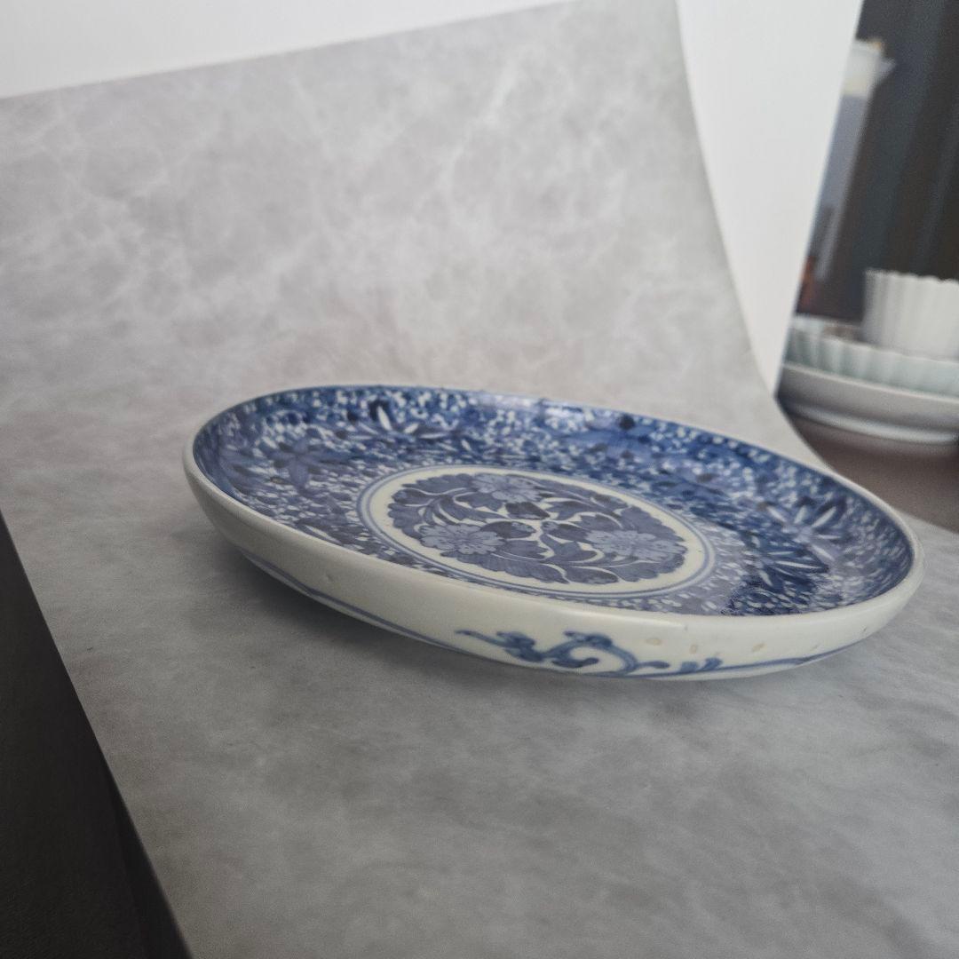 古伊万里　染付　六寸皿　花尽くし　江戸時代　金直し　金継ぎ　アンティーク　骨董