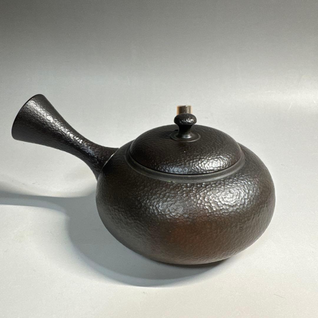 常滑焼　名工　￼村田益規　朱泥窯変　たたき横手急須　茶注　急須　共箱