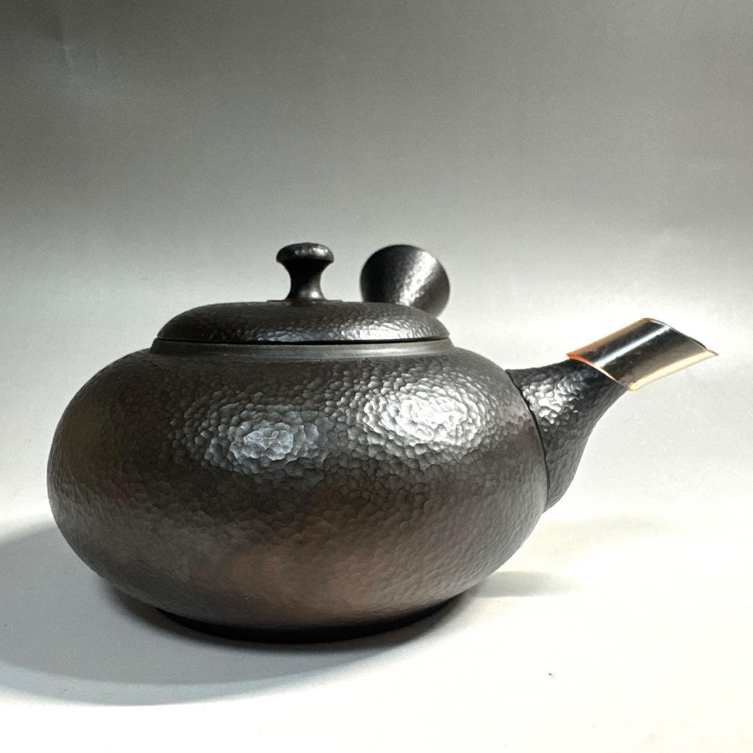 常滑焼　名工　￼村田益規　朱泥窯変　たたき横手急須　茶注　急須　共箱