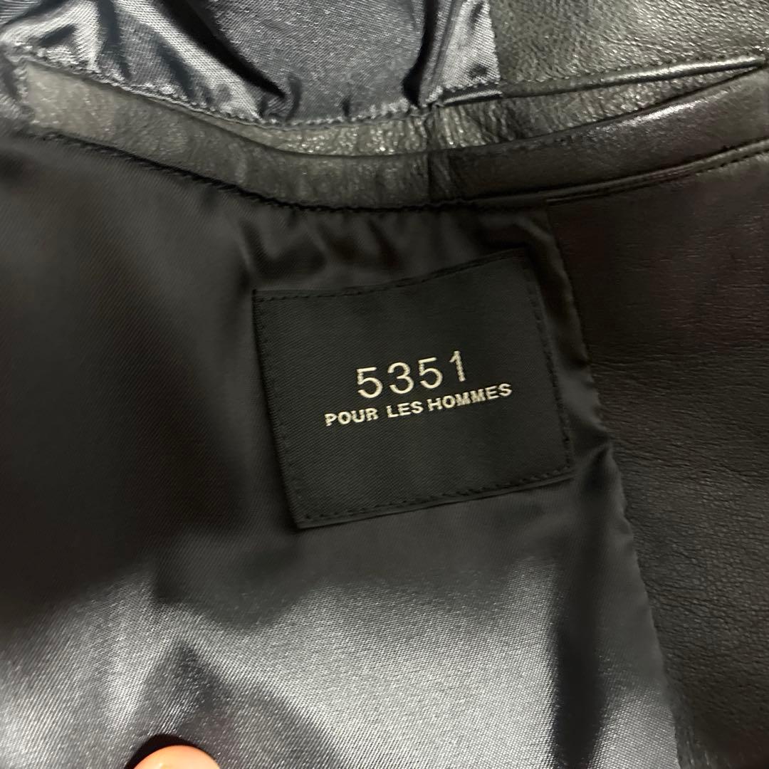 5351プールオム　シングルライダースジャケット　サイズ46 ブラック　シープ