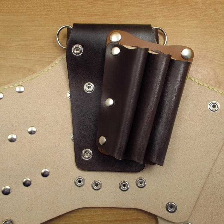 キャメル＆焦げ茶　６丁　革ベルト付き　本革シザーケース　SCL-154/CCA