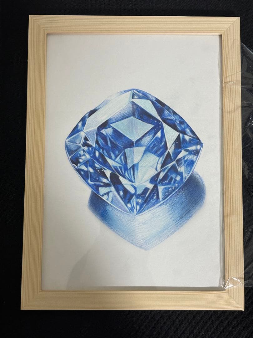 色鉛筆画 青い宝石の鉛筆画（フレーム付き）