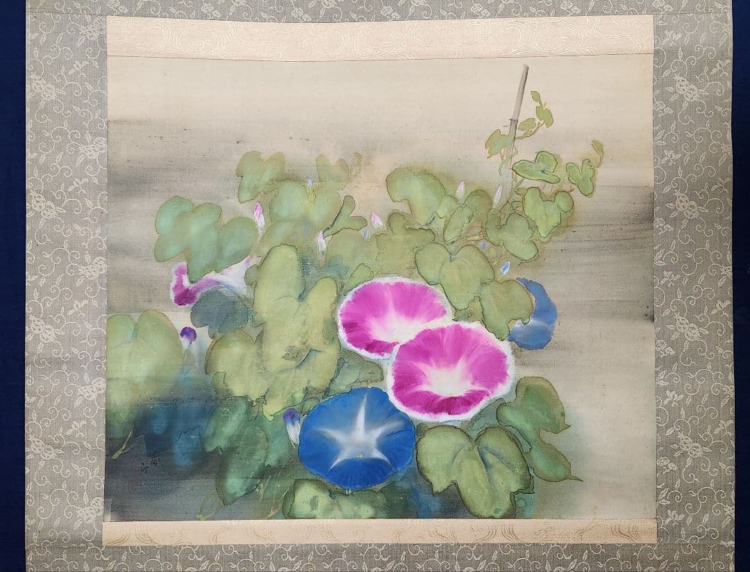 【朝顔図】山元春汀 2634 アサガオ 掛け軸　肉筆