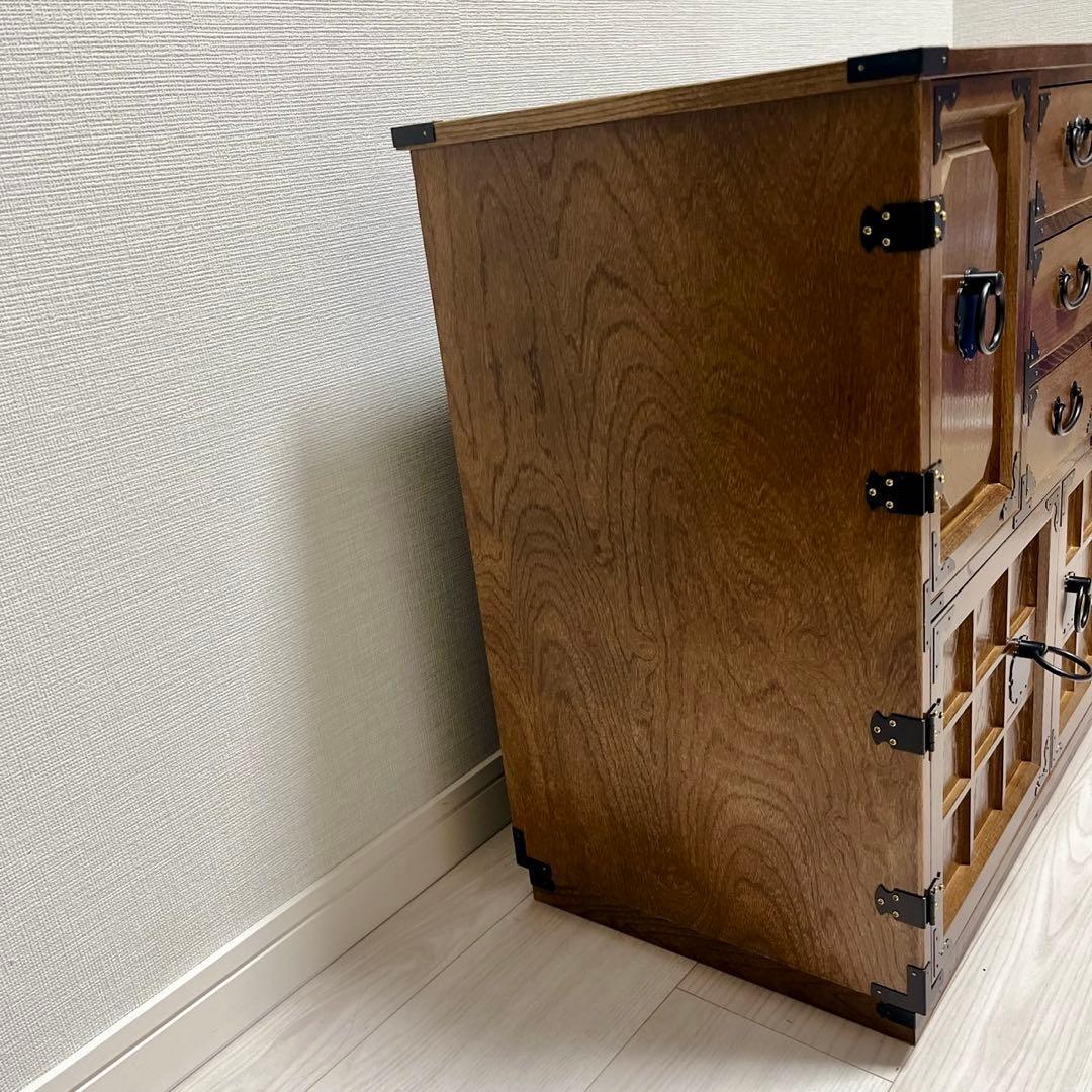 希少 からくり 箪笥 民芸調 隠し 収納多数 昭和レトロ 職人仕上げ 鍵付き