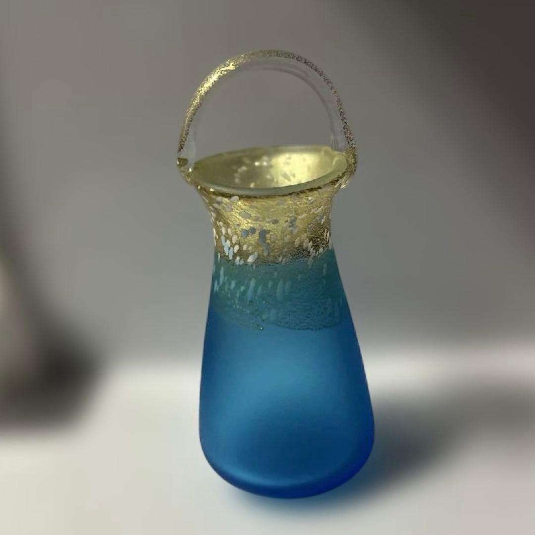 現代ガラス芸術界の巨匠『黒木国昭』作金彩象嵌ガラス花器『光琳金彩手付』