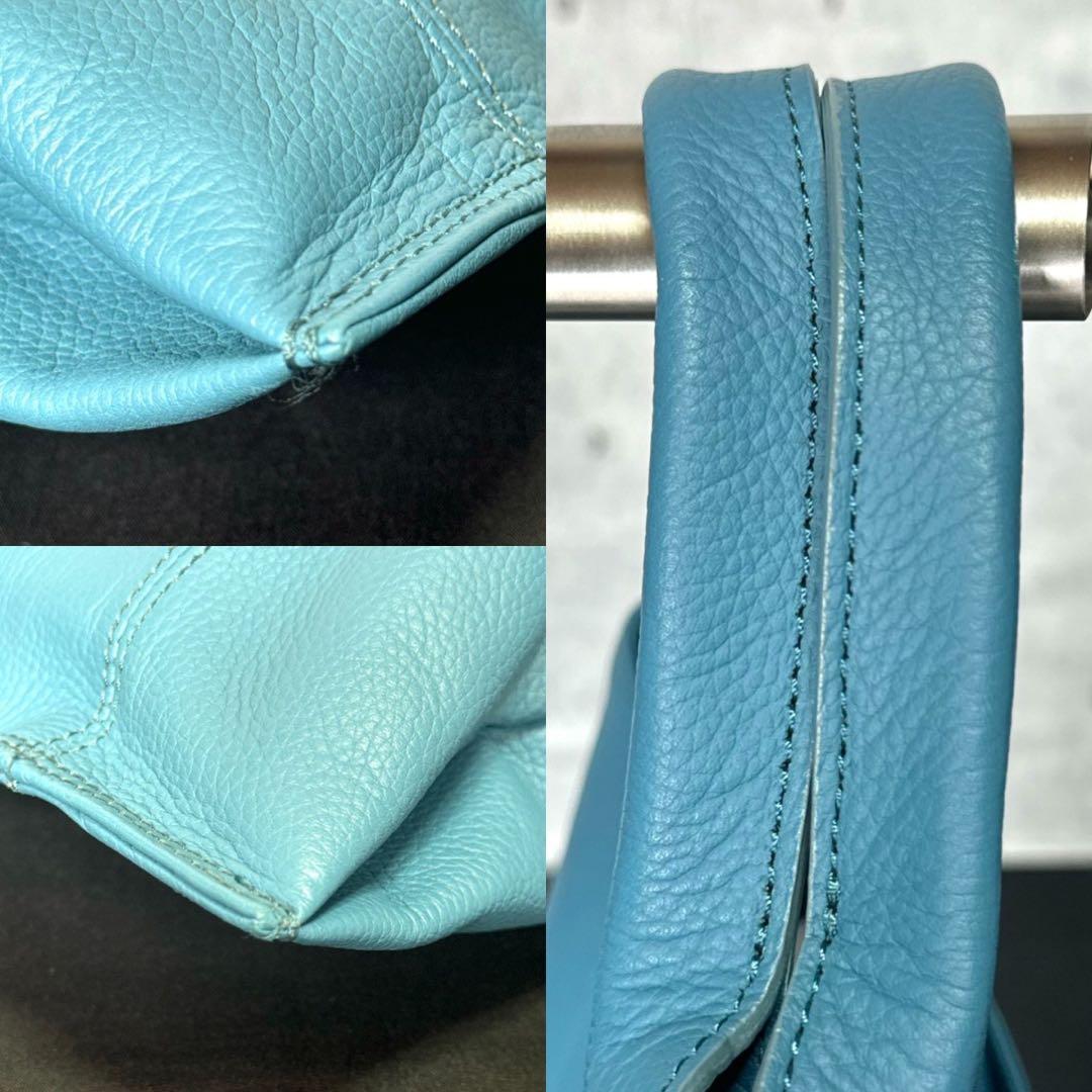 【美品】WAKO 銀座和光 シボ革 レザー ライトブルー A4 ハンドバッグ