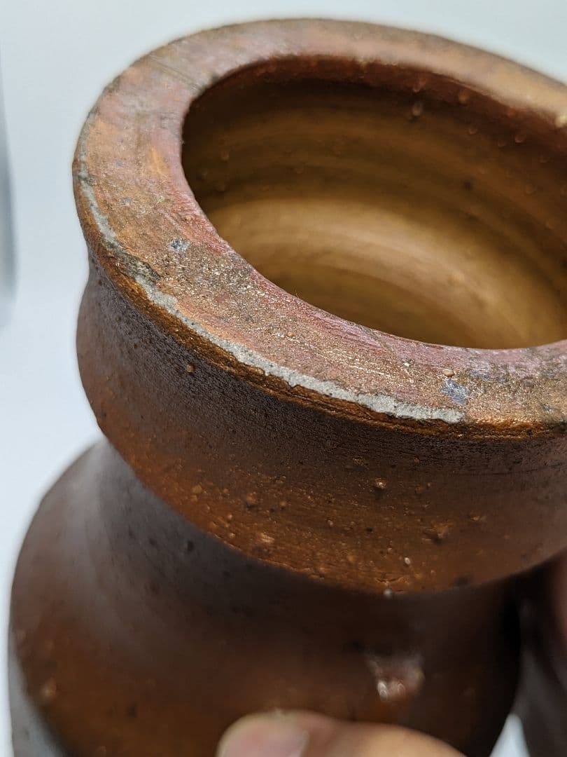 岡山県重要無形文化財 藤原建 備前焼 擂座花入 共箱 花器 フラワーベース 花瓶