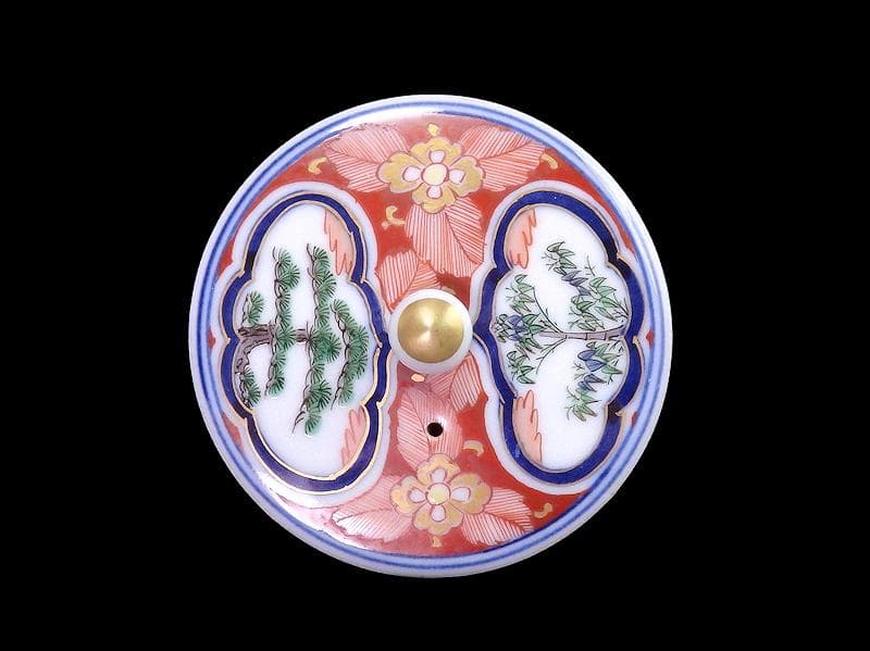 九谷　大聖寺伊万里　金襴手　窓絵　松竹梅の図　急須　F335AS-fbun