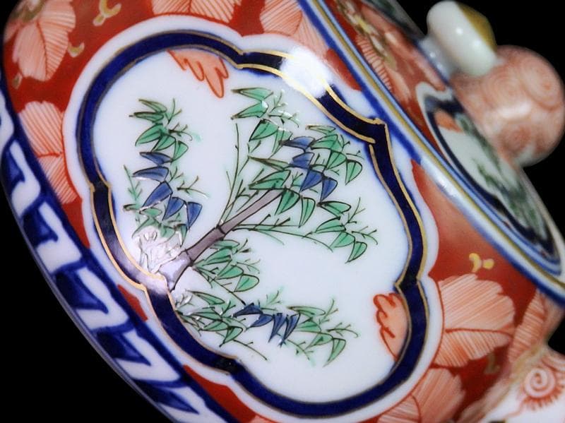 九谷　大聖寺伊万里　金襴手　窓絵　松竹梅の図　急須　F335AS-fbun