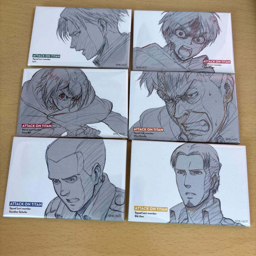 【※汚れ・傷あり】進撃の巨人 缶バッジ リヴァイ班 6点セット