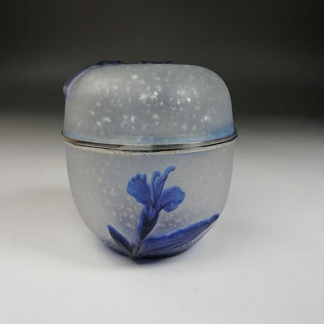 Ｗ４３　棗　『砂彫硝子　つゆ草』『茶器』『松本正雄 作』　共箱　茶道具