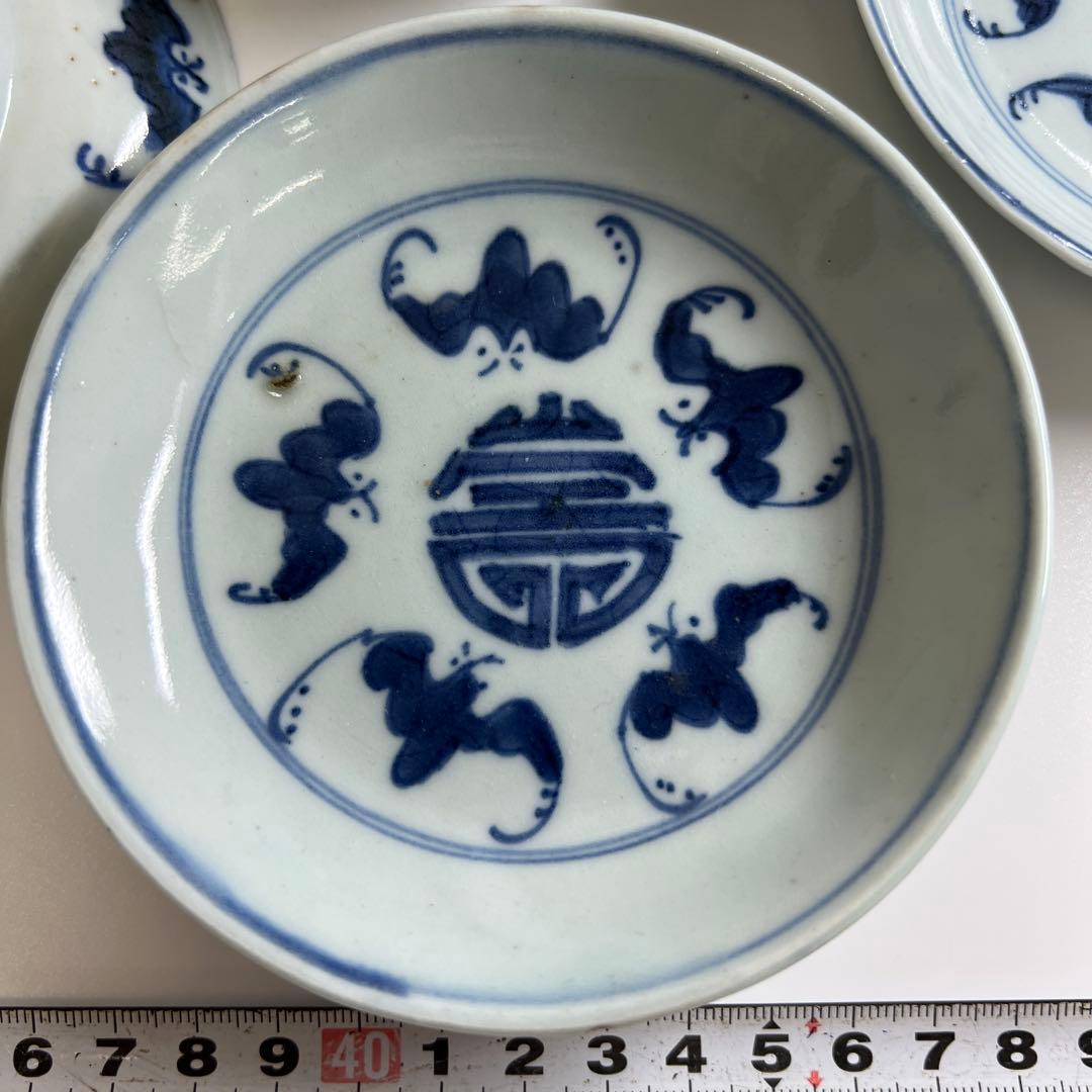 中国清時代　新渡青花中皿5枚　直径約11.5㎝　東Y7-0801⭐︎2Fトヒエ