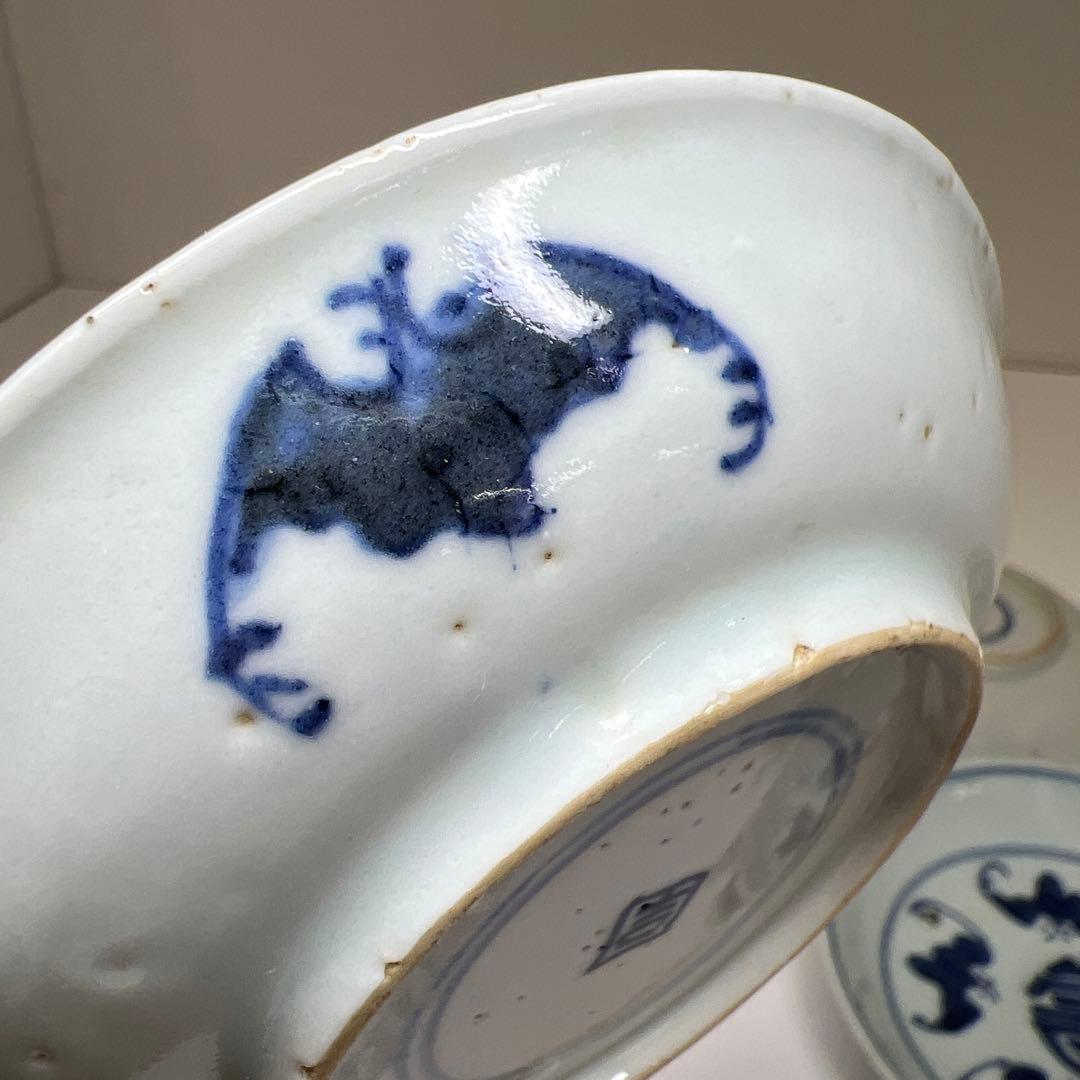 中国清時代　新渡青花中皿5枚　直径約11.5㎝　東Y7-0801⭐︎2Fトヒエ