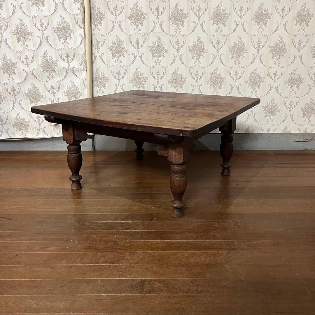 【アンティーク】昭和レトロ 木製 ろくろ脚 ローテーブル 文机 座卓 古道具