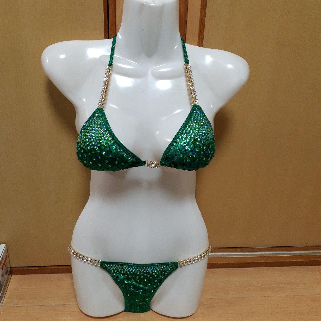 コンテストビキニ フィットネス 大会用 ビキニ グリーン（Sサイズ）