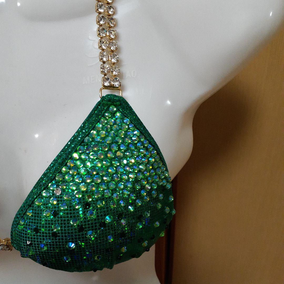 コンテストビキニ フィットネス 大会用 ビキニ グリーン（Sサイズ）