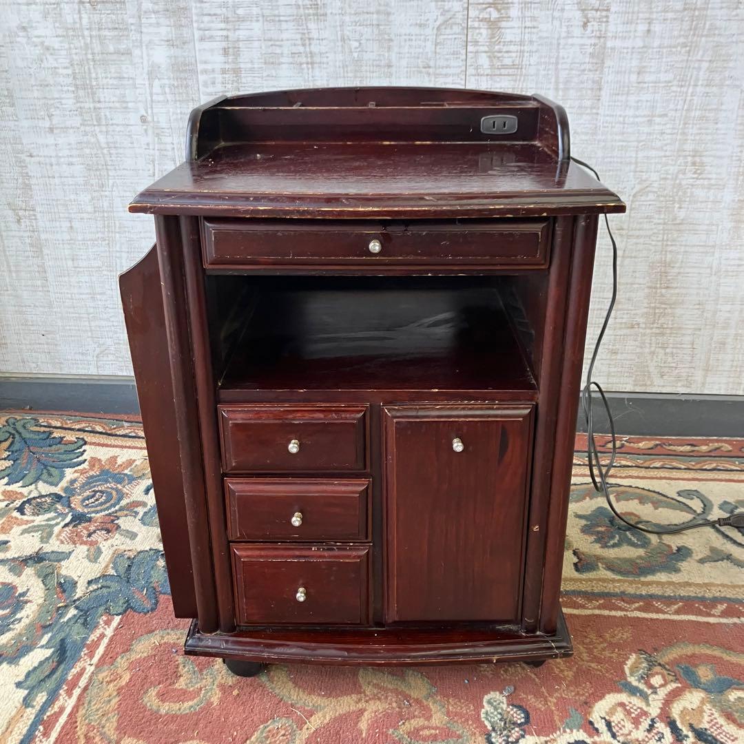 昭和レトロ 多数収納 木製 ナイトテーブル サイドテーブルワゴン キャスター付き