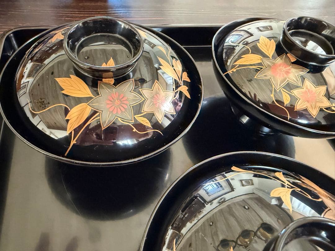 輪島塗（重要無形文化財）高級汁椀　鉄仙図　 3客