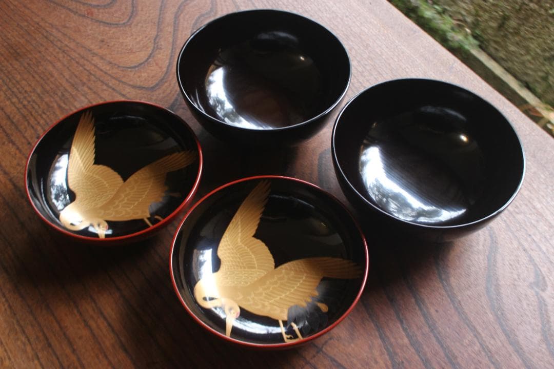 時代逸品！優美な見返し鶴蒔絵の映える日の出椀2点（検輪島塗雑煮椀蒔絵椀
