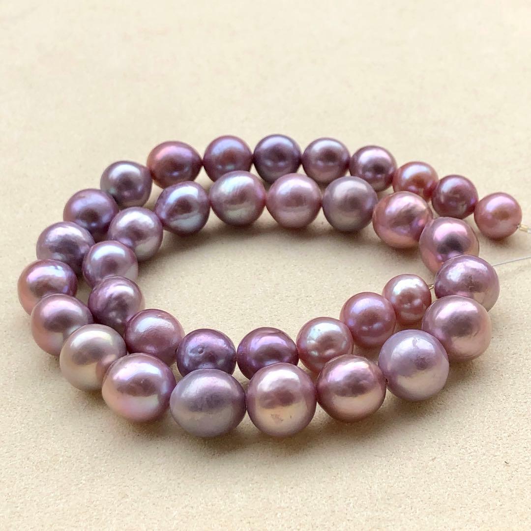 本真珠淡水エジソンパール　ラベンダー9-12㍉ネックレス連材BEN454