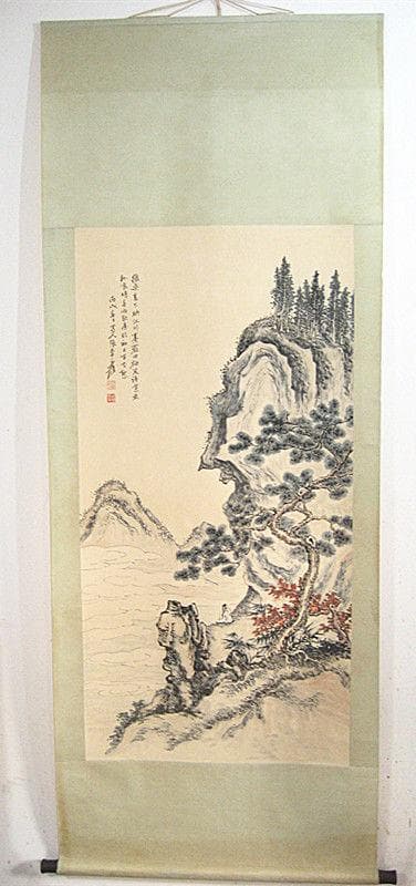 掛中国美術 近代の書画家 「張大千 花図」 書画立軸