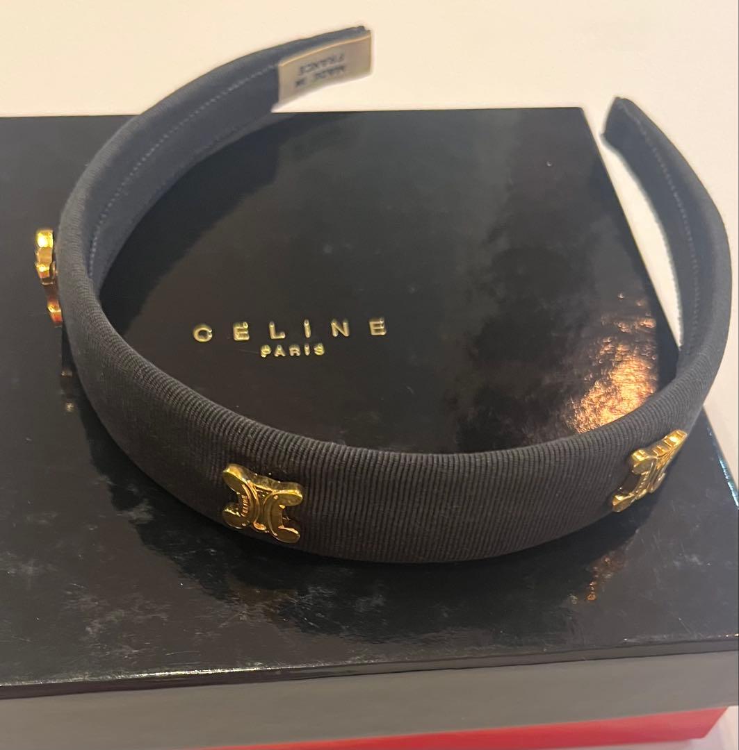 セリーヌ☆カチューシャ　トリオンフ　 ロゴ　リボン　ヘアバンド　ヴィンテージ黒