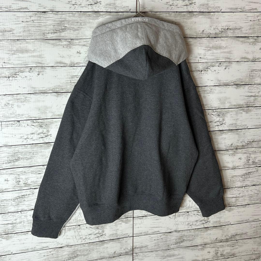 3750M【人気モデル】シュプリーム☆刺繍Sロゴ 色切り替え パーカー グレー