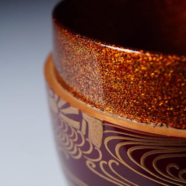 三代 清石（川谷内正廣）波車蒔絵棗　内梨地　共箱　輪島塗　薄茶器　茶道具