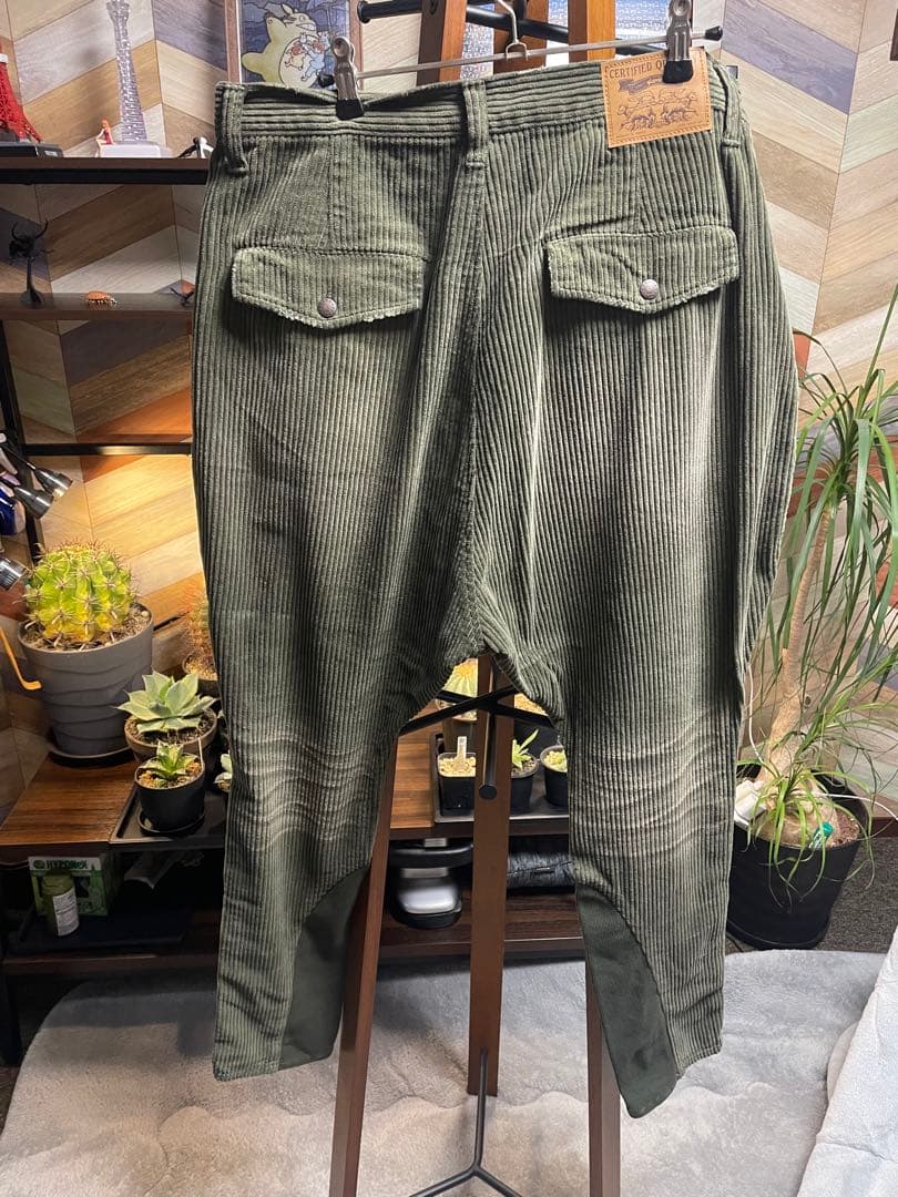 オリーブグリーン ストライプ サルエルパンツ