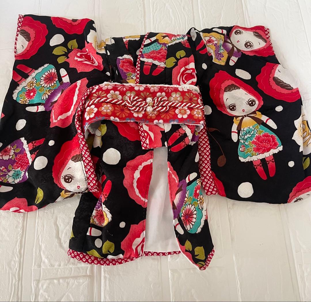わんこお着物　犬猫♡お正月　振袖七五三　ひな祭りお人形柄帯付き