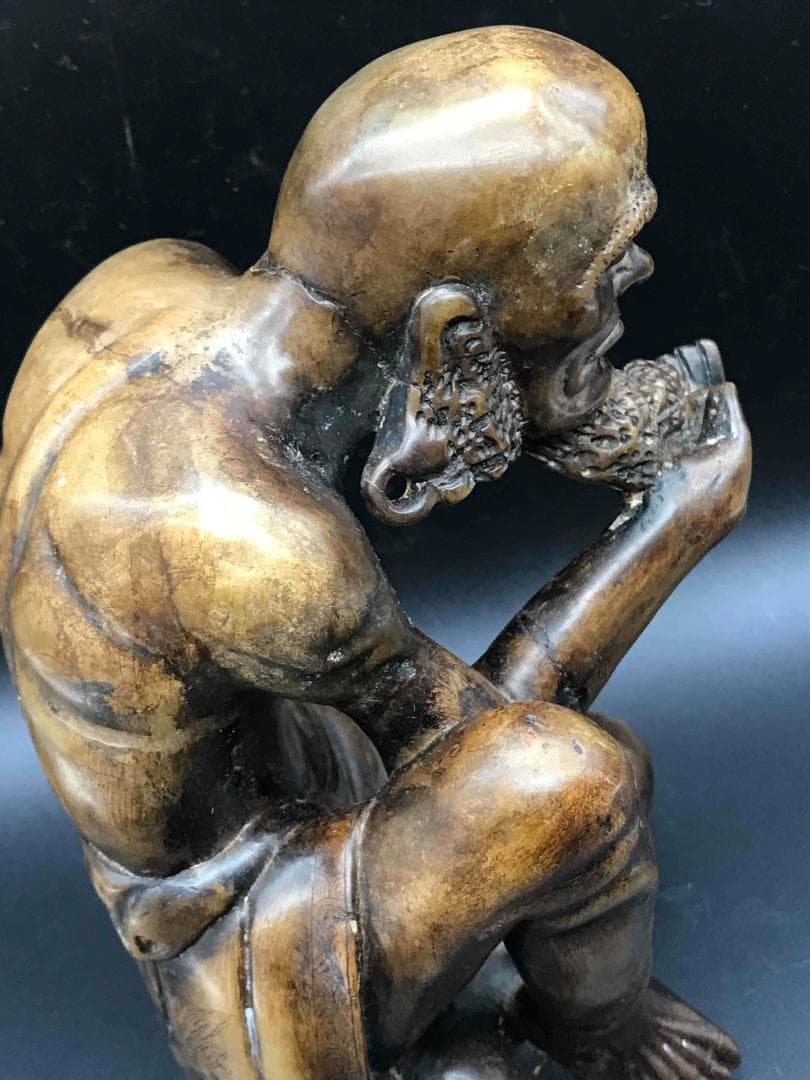 旧家蔵出し中国骨董　明時代　寿山石彫　達磨　雪山大士　時代物(C-12)