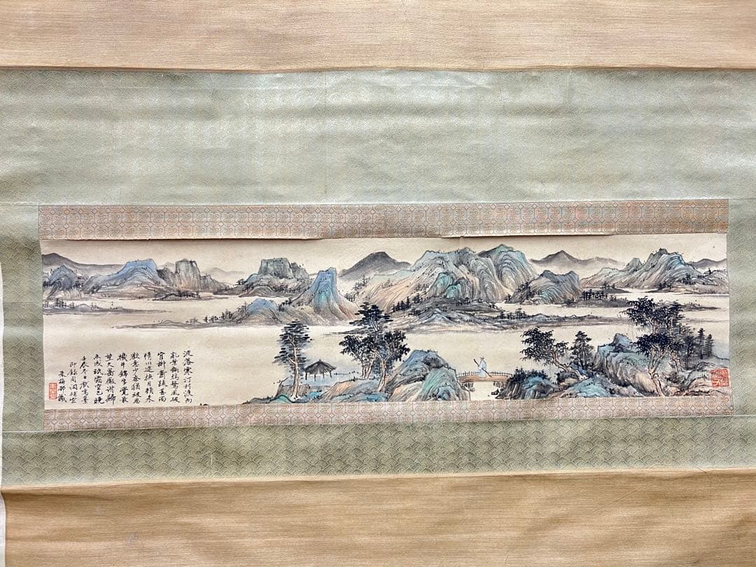 極上/古美術　紙本山水 【朱梅邨識】在銘　書 肉筆保証