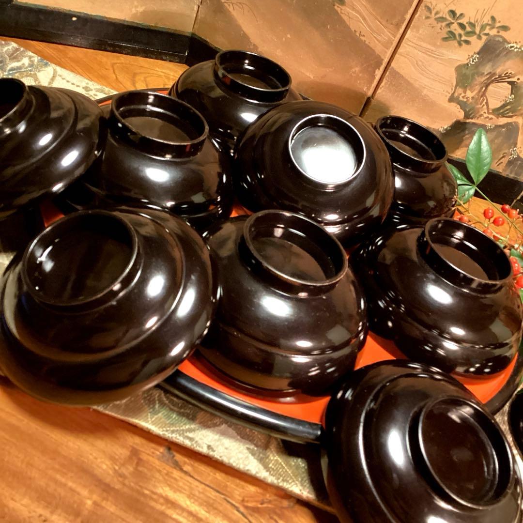 A1035 木製輪島塗　懐石道具　衝羽根に流水菖蒲　蒔絵　5客