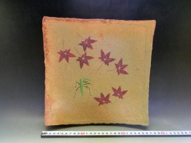 皿■蟷螂【番浦史郎】ばんうらしろう カマキリ 楓 飾り皿 料理皿 京焼 土物■