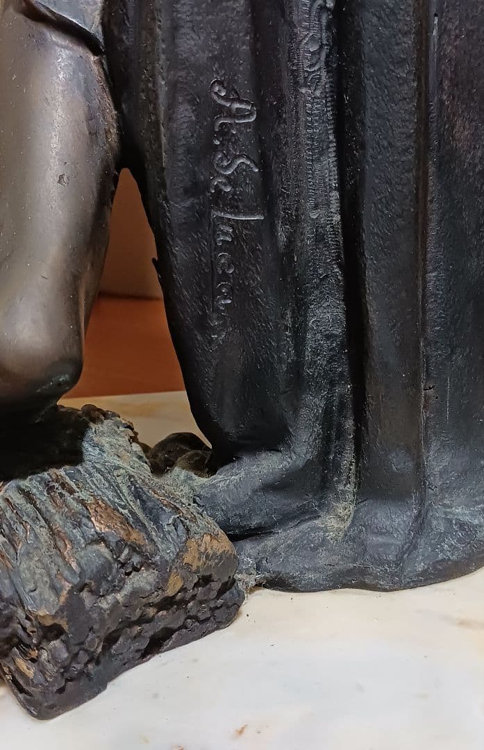 A.de.Luca 手彫り女神像 ブロンズ彫刻 大理石台座 アンティーク