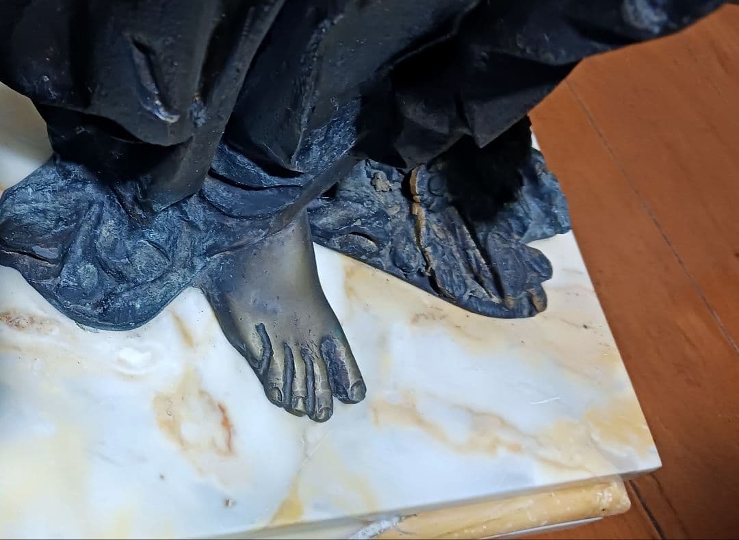 A.de.Luca 手彫り女神像 ブロンズ彫刻 大理石台座 アンティーク